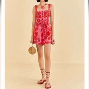 Farm Rio Red Jungle Scarf Romper **READ DESCRIPTION**